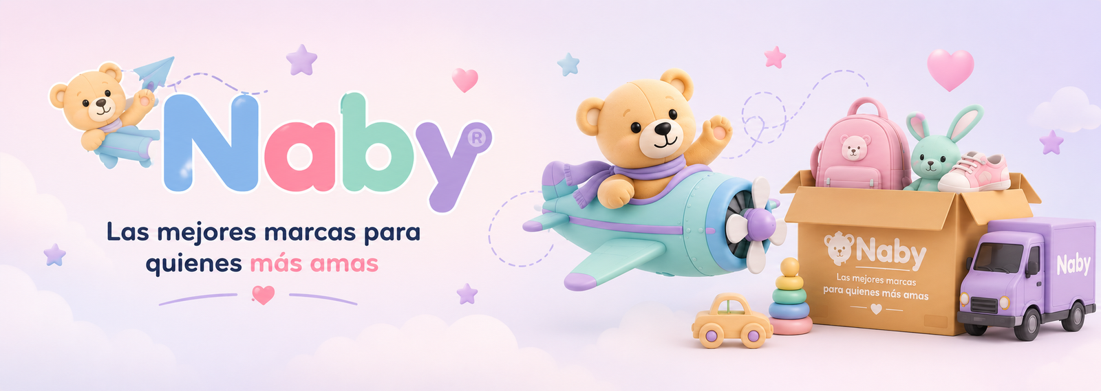 NABY envíos con osito, moto y camión
